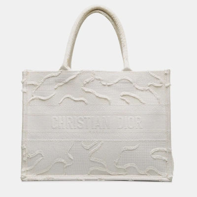 Pre-owned Dior Medium Camouflage Book Tote In White