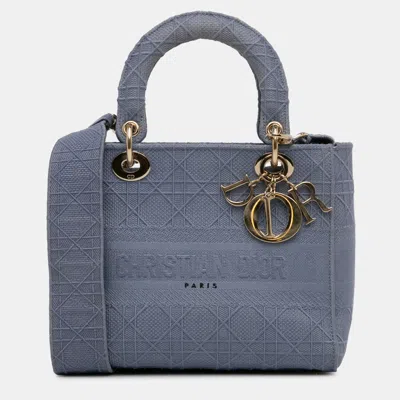 Pre-owned Dior Medium Cannage Lady D-lite In Blue