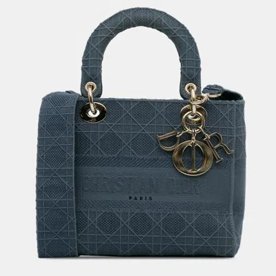 Pre-owned Dior Medium Cannage Lady D-lite In Navy Blue