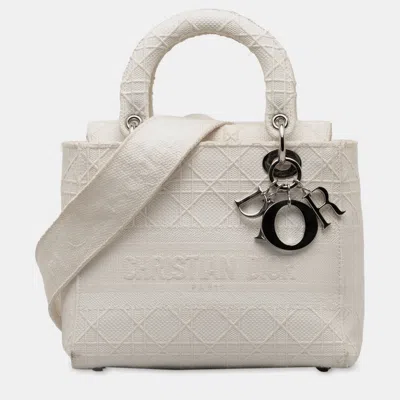 Pre-owned Dior Medium Cannage Lady D-lite In White