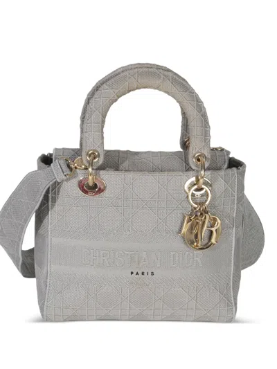 Pre-owned Dior Medium Cannage Lady D-lite Tote Bag In Gray