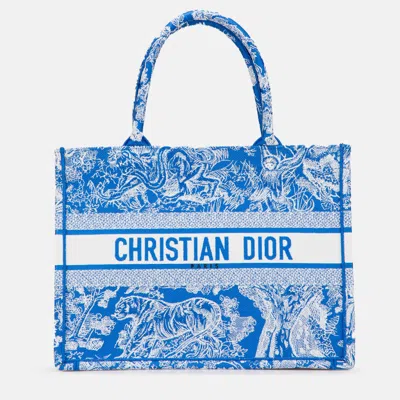 Pre-owned Dior Medium Canvas Embroidered Iviera Toile De Jouy Book Tote In Blue