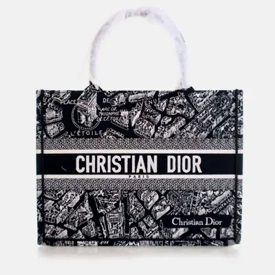 Pre-owned Dior Medium Canvas Paris Map Book Tote In Black