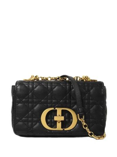 Pre-owned Dior Medium Caro Quilted Shoulder Bag In Black