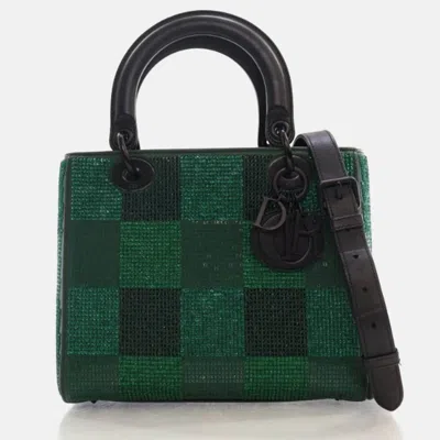 Pre-owned Dior Medium Crystal Embellished Leather Tote Bag In Black