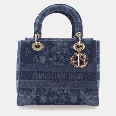 Pre-owned Dior Medium Denim Floral Lady D-lite In Blue