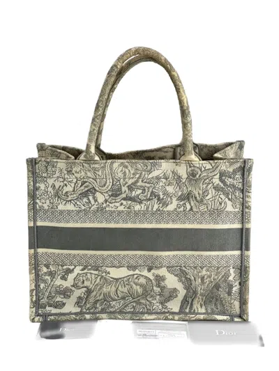 Pre-owned Dior Medium  Book Embroidered Tote Bag In Neutral