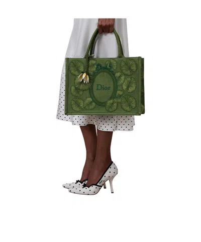 Dior Medium  Book Tote With Strap In Green