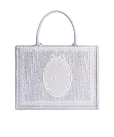 Dior Medium  Book Tote With Strap In White