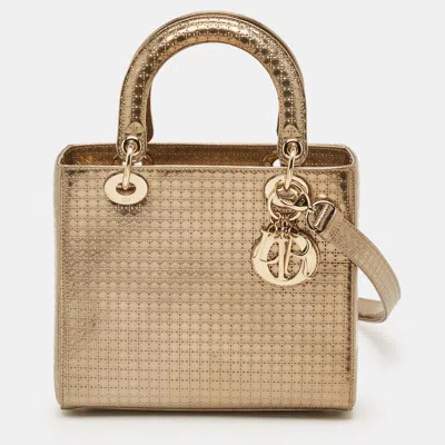 Pre-owned Dior Medium Gold Microcannage Patent Leather Tote