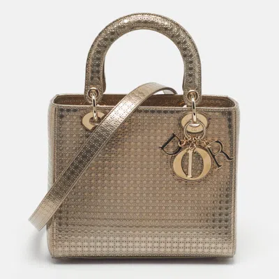 Pre-owned Dior Medium Gold Microcannage Patent Leather Tote