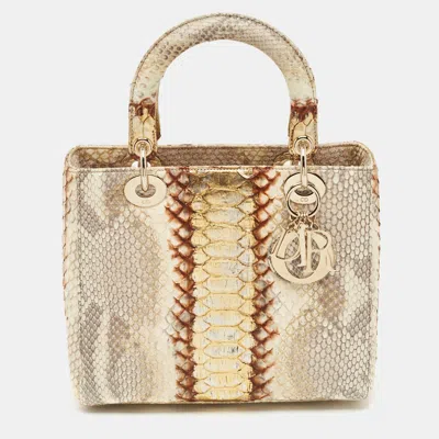 Pre-owned Dior Medium Gold/beige Python Leather Tote