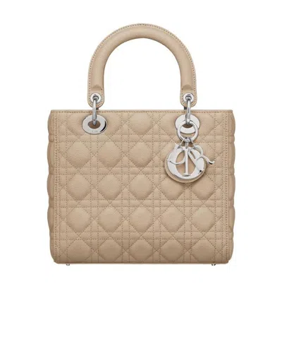 Dior Medium Grain Calfskin Shoulder Bag In Nude