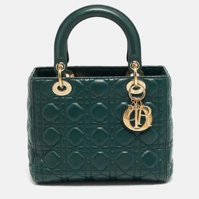 Pre-owned Dior Medium Green Cannage Leather Tote