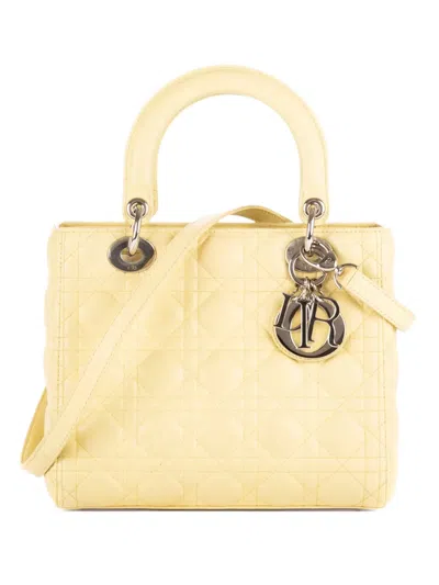 Pre-owned Dior Medium Lady-d Quilted Tote Bag In Yellow