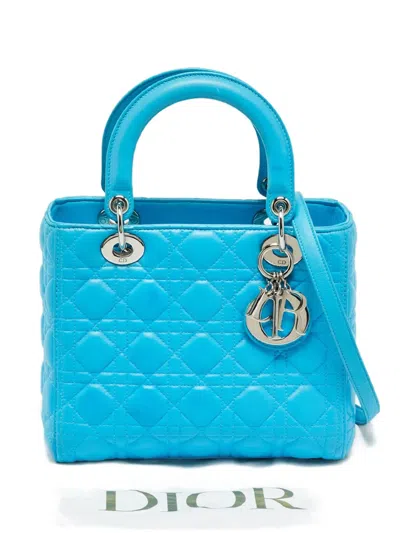 Pre-owned Dior Medium Lady  Cannage Tote Bag In Blue