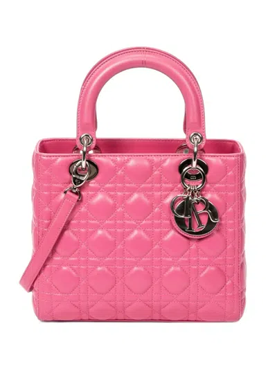 Pre-owned Dior Medium Lady  Cannage Tote Bag In Pink