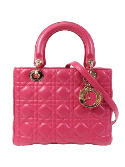 Pre-owned Dior Medium Lady  Cannage Two-way Handbag In Pink