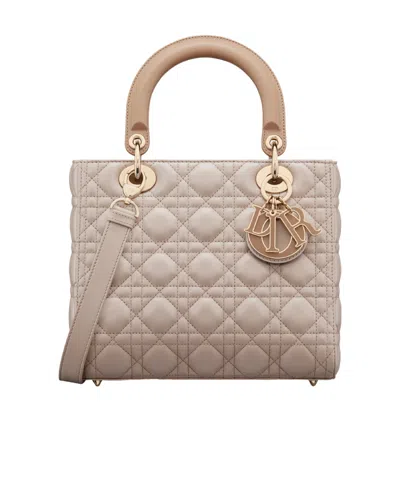 Dior Medium Lady  Handbag In Biscuit Color/beige Brown