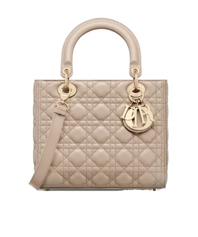 Dior Medium Lady  Handbag In Warm Taupe