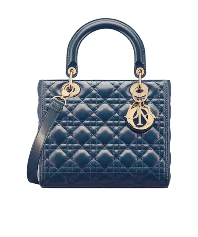 Dior Medium Lady  Logo Shoulder Bag In Blue