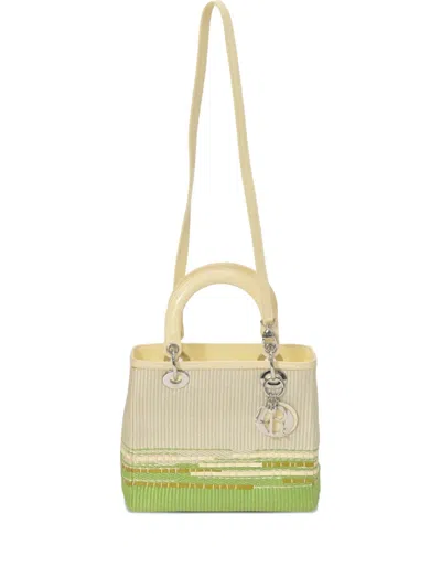 Pre-owned Dior Medium Lady  Raffia-charm Tote Bag In Neutral