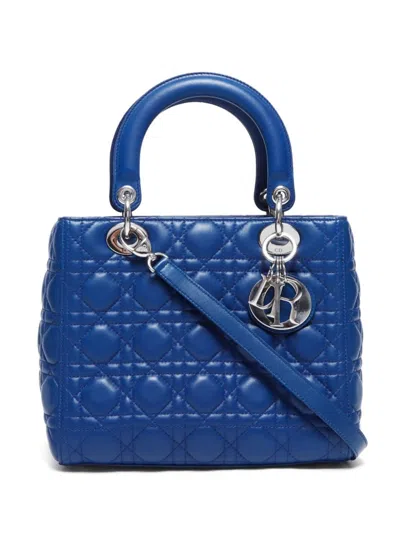 Pre-owned Dior Medium Lady  Two-way Bag In Blue