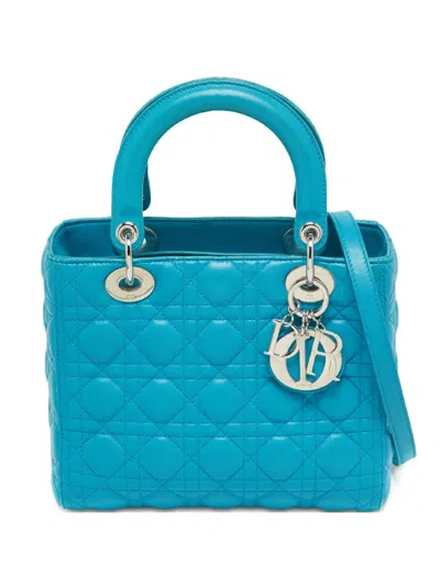 Pre-owned Dior Medium Lady  Two-way Handbag In Blue