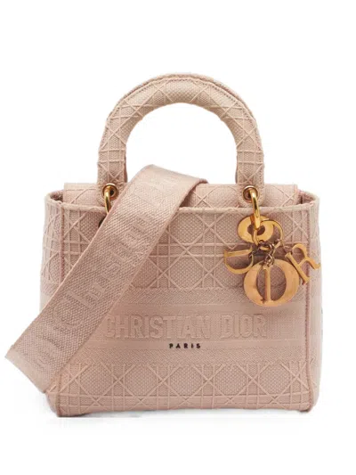 Pre-owned Dior Medium Lady D-lite Embroidered Tote Bag In Pink
