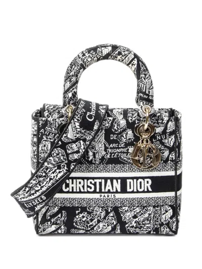 Pre-owned Dior Medium Lady D-lite Tote Bag In Black