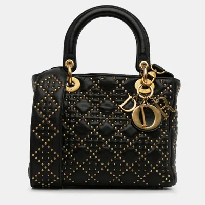 Pre-owned Dior Medium Lambskin Studded Lady In Black
