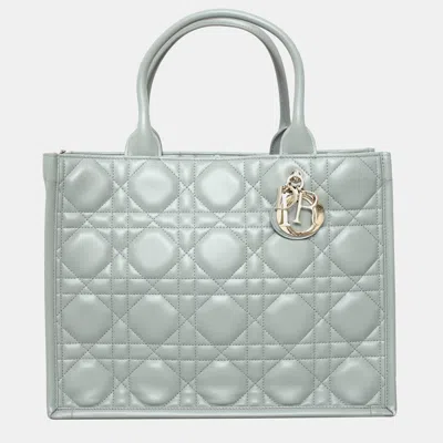 Pre-owned Dior Medium Leather Book Tote Macrocannage In Gray