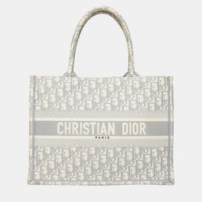 Pre-owned Dior Medium Oblique Book Tote In Gray
