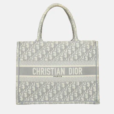 Pre-owned Dior Medium Oblique Book Tote In Gray