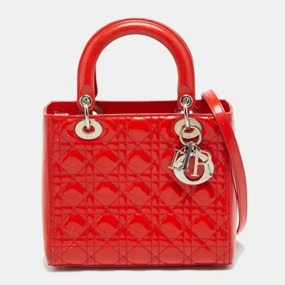 Pre-owned Dior Medium Red Cannage Patent Leather Tote