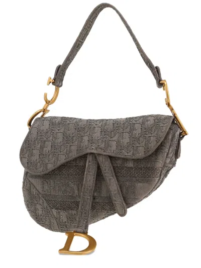 Pre-owned Dior Medium Saddle Oblique Handbag In Grey