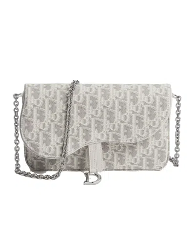 Dior Medium Saddle Pouch With Chain In Milk White And Gray