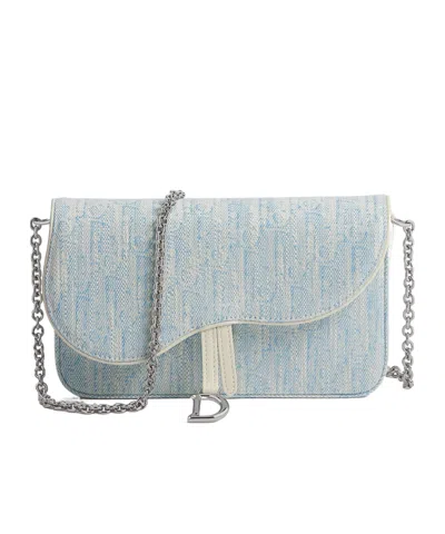 Dior Medium Saddle Pouch With Chain In Sky-blue