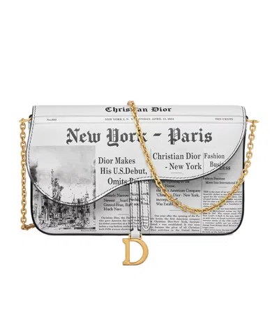 Dior Medium Saddle Pouch With Chain In White