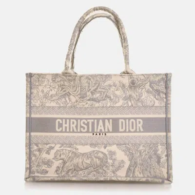 Pre-owned Dior Medium Toile De Jouy Book Tote In White