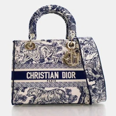 Pre-owned Dior Medium Toile De Jouy Lady D-lite In Blue