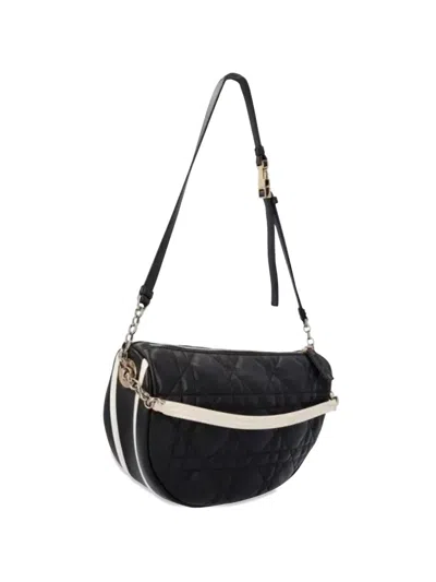 Pre-owned Dior Medium Vive Cannage Leather Shoulder Bag In Black