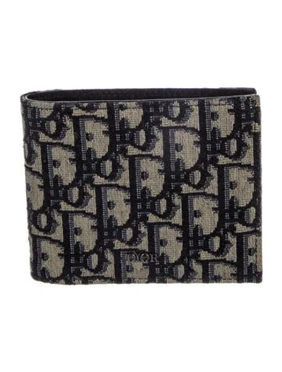 Pre-owned Dior Men 2020 Oblique Jacquard Bifold Wallet In Blue