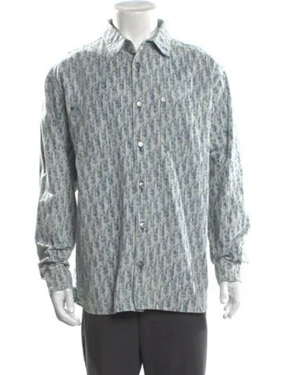 Pre-owned Dior Men 2020 Oblique Jacquard Denim Shirt In Blue