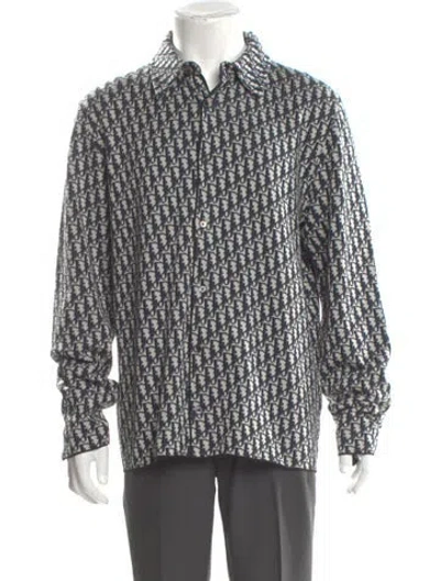 Pre-owned Dior Men 2020 Oblique Jacquard Dress Shirt In Blue