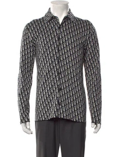 Pre-owned Dior Men 2020 Oblique Jacquard Dress Shirt In Blue