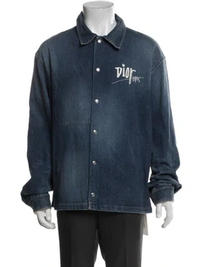 Pre-owned Dior Men 2020 Signature Logo Denim Jacket In Blue
