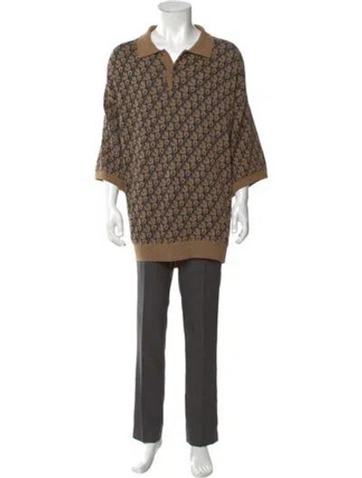 Pre-owned Dior Men 2022 Oblique Jacquard Polo Shirt In Brown