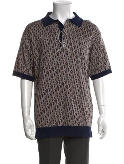 Pre-owned Dior Men 2022 Oblique Jacquard Polo Shirt In Brown