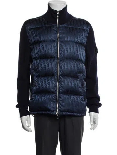 Pre-owned Dior Men 2022 Oblique Jacquard Puffer Coat In Blue